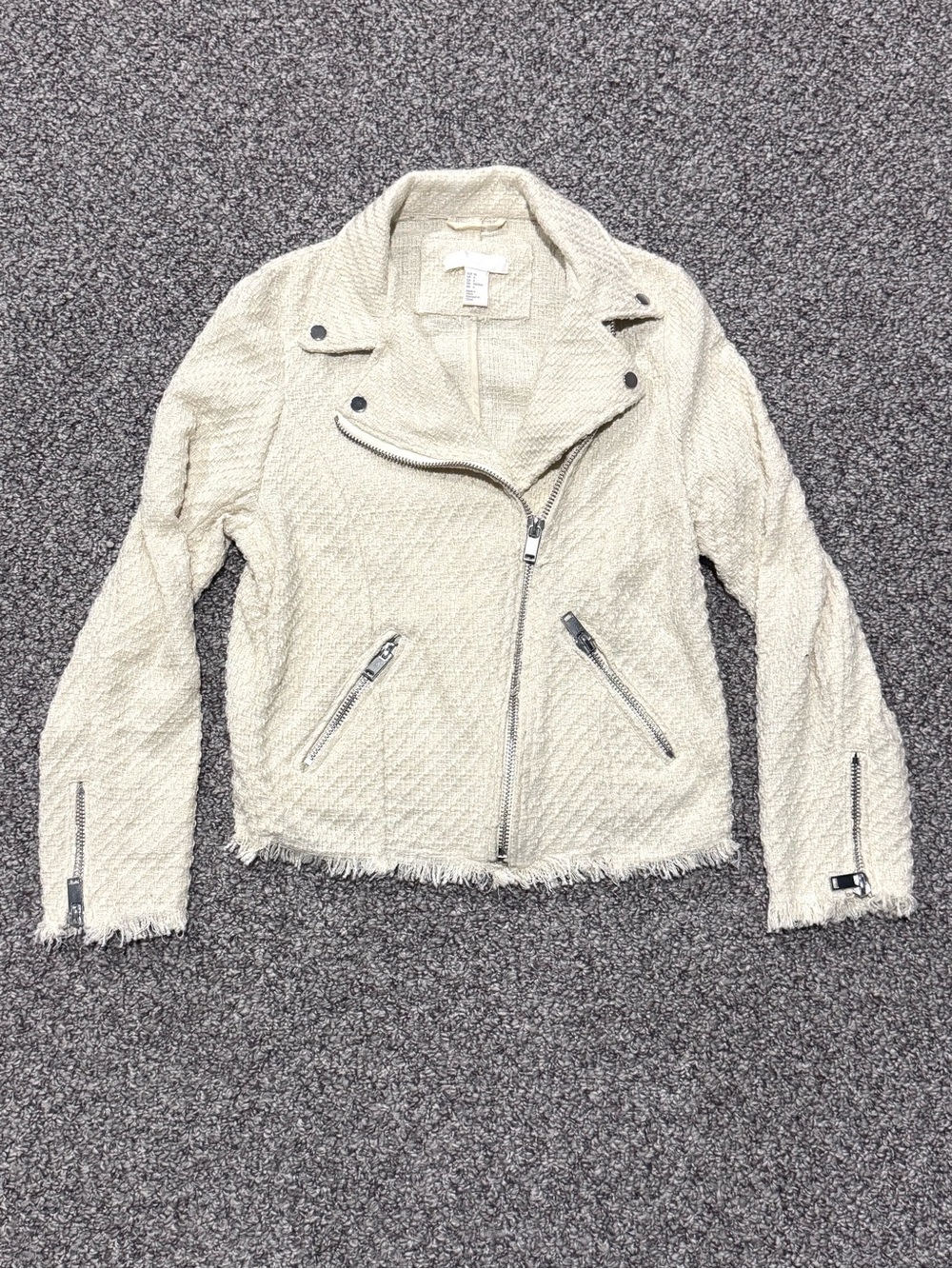 H&M Off-White Tweed Moto Jacket - Women